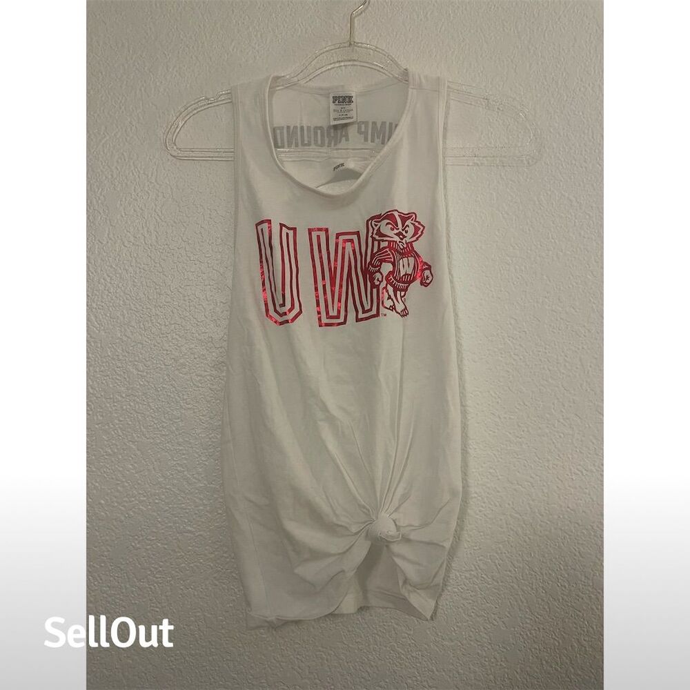 PINK Victoria's Secret Women's White Tank Top "Jump Around" Size S
